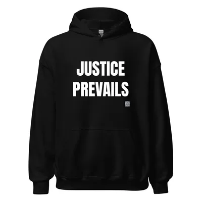 JUSTICE · PREVAILS in Black