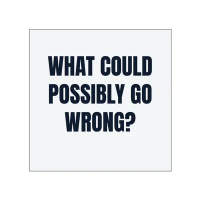 WHAT COULD · POSSIBLY GO · WRONG? in White
