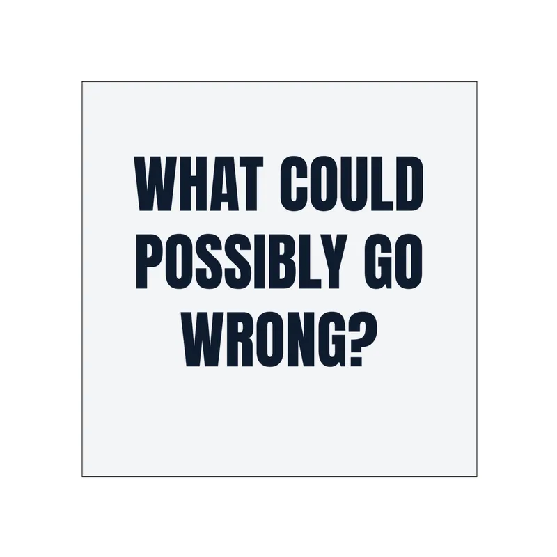 WHAT COULD · POSSIBLY GO · WRONG? in White