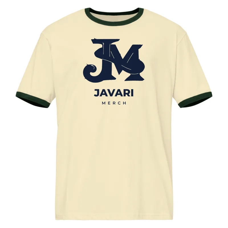 Unisex Ringer T-Shirt in Natural / Forest Green