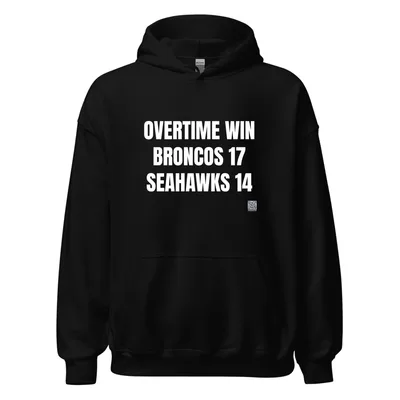 OVERTIME WIN · BRONCOS 17 · SEAHAWKS 14 in Black