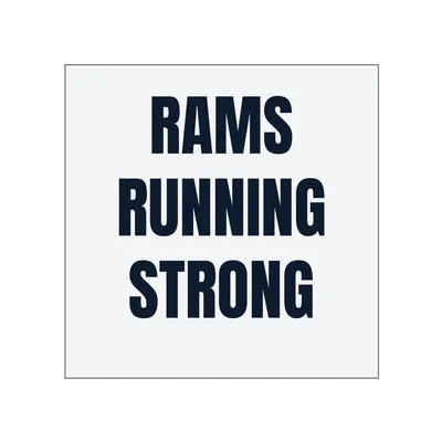 RAMS · RUNNING · STRONG in White