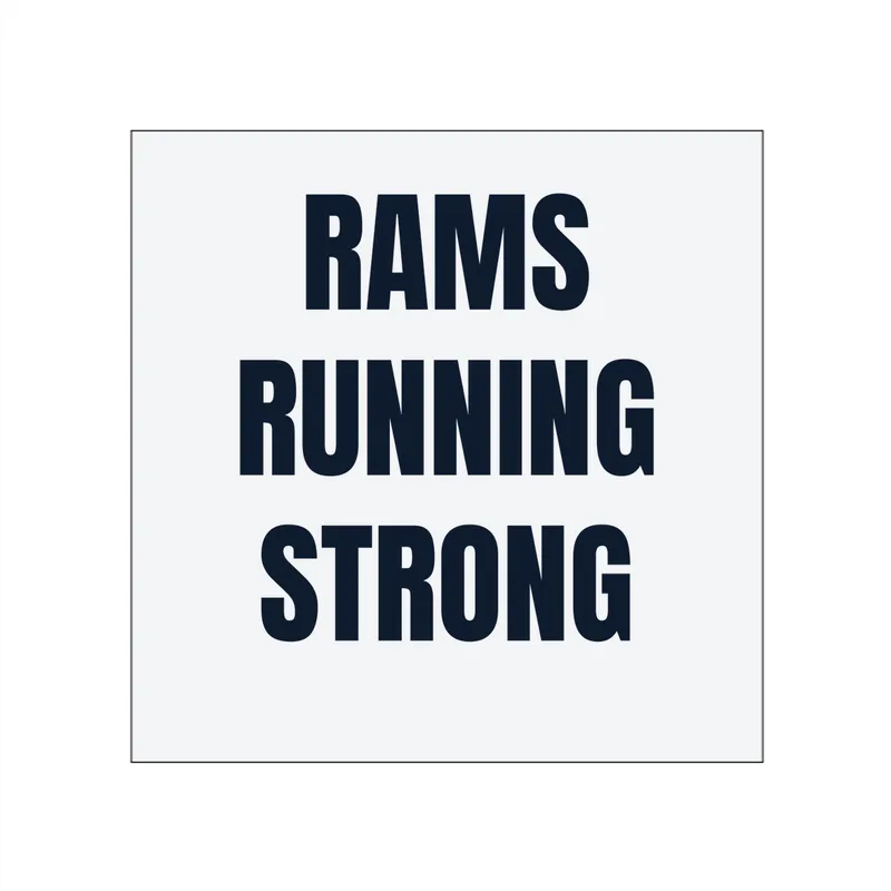 RAMS · RUNNING · STRONG in White