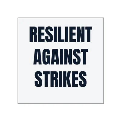 RESILIENT · AGAINST · STRIKES in White