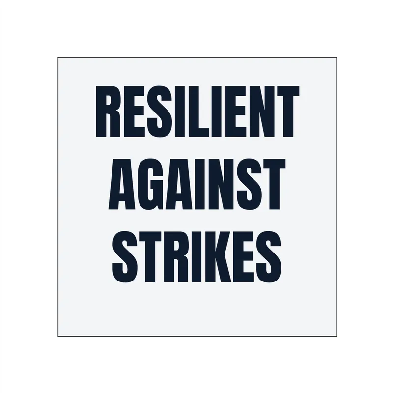 RESILIENT · AGAINST · STRIKES in White