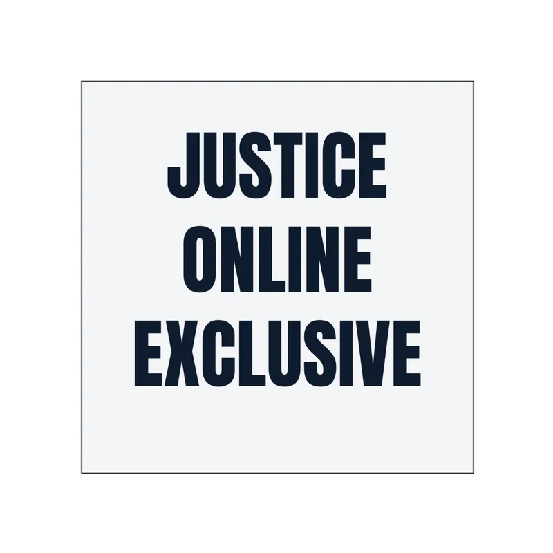 JUSTICE · ONLINE · EXCLUSIVE in White