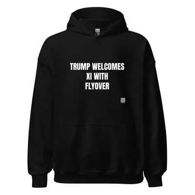 TRUMP WELCOMES · XI WITH · FLYOVER in Black