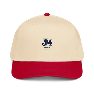 5 Panel Mid-Profile Baseball Cap in Red/Natural