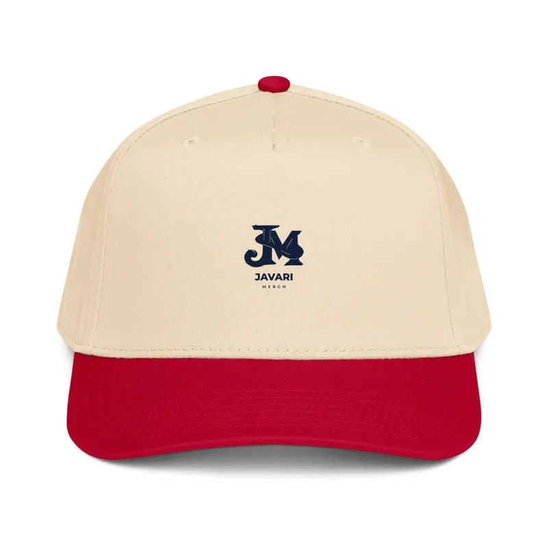 5 Panel Mid-Profile Baseball Cap in Red/Natural
