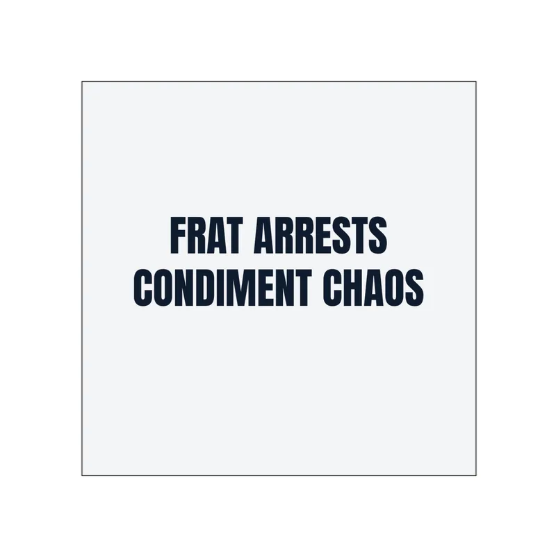 FRAT ARRESTS · CONDIMENT CHAOS in White