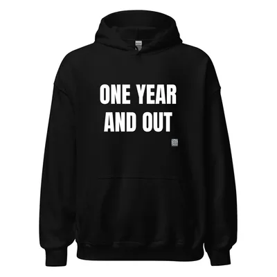 ONE YEAR · AND OUT in Black