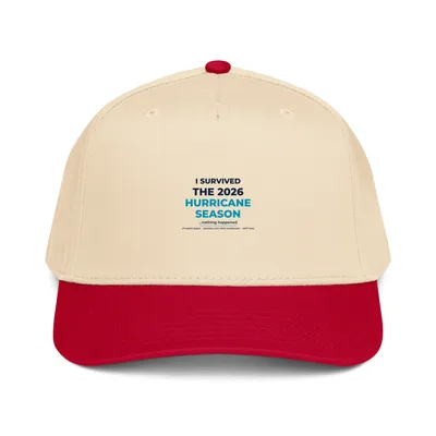5 Panel Mid-Profile Baseball Cap in Red/Natural