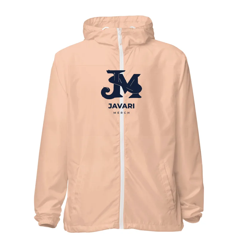 Unisex Lightweight Zip Up Windbreaker in Blush/White Zipper