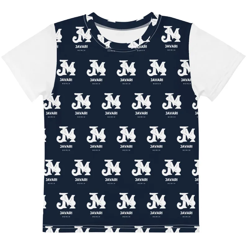 All-Over Print Kids Cotton Crew Neck T-Shirt in White