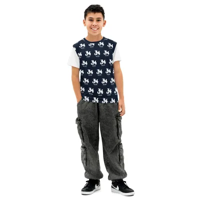 All-Over Print Youth Cotton Crew Neck T-shirt in White