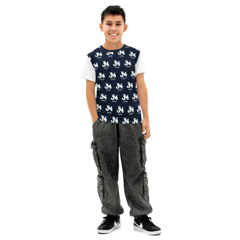 All-Over Print Youth Cotton Crew Neck T-shirt in White