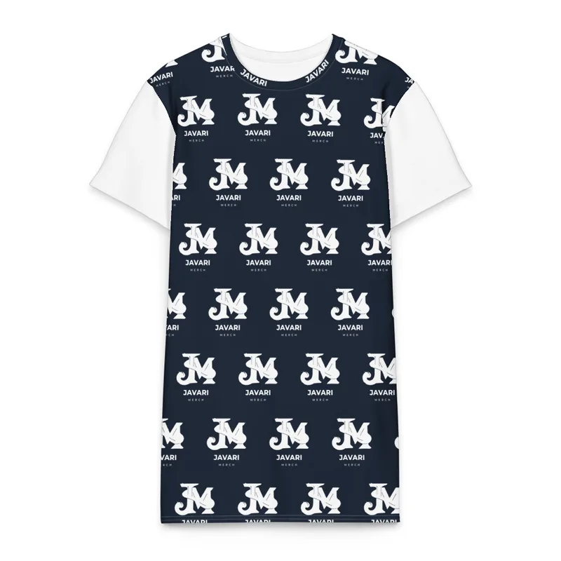 All-Over Print Cotton T-Shirt Dress in White