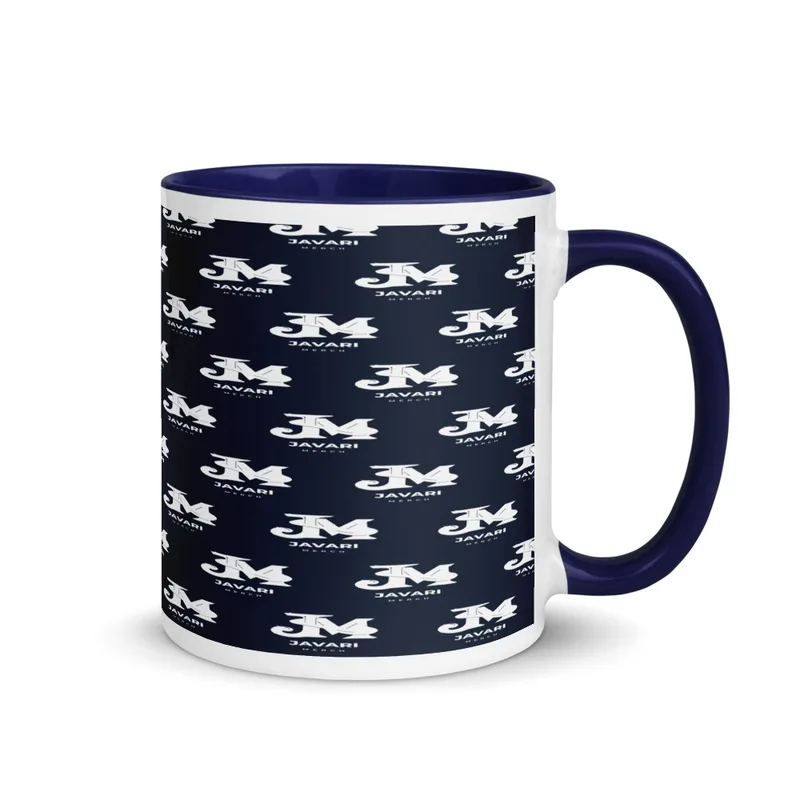 White Ceramic Mug with Color Inside in Dark Blue