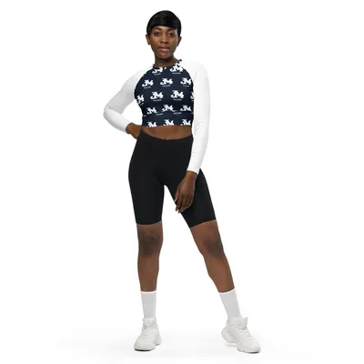 All-Over Print Long Sleeve Crop Top in White