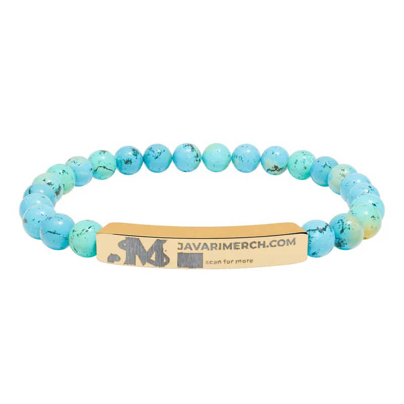 Natural Stone Stretch Bar Bracelet (Engraving) in 18K Gold PVD coating
