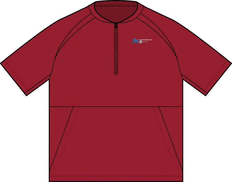 Repeat 1/2-Zip Short Sleeve Jacket in Deep Red
