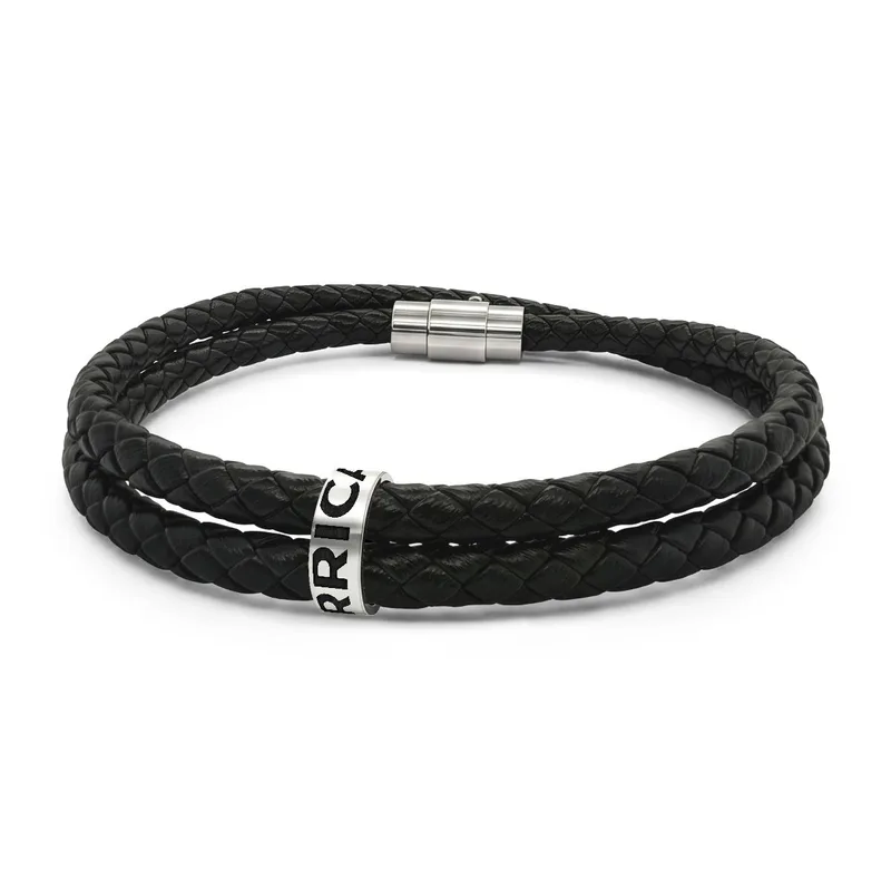 Leather Bracelet with Beads (Engraving) in Stainless Steel