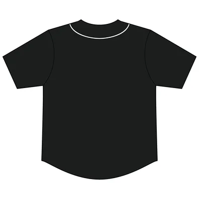 Short Sleeve Full-Button Baseball Top in Black