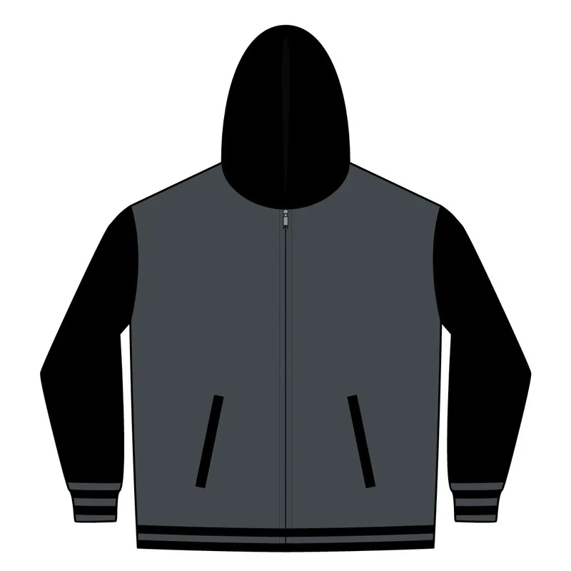 Unisex Heavyweight Varsity Full-Zip Hooded Sweatshirt in Charcoal Heather/ Black
