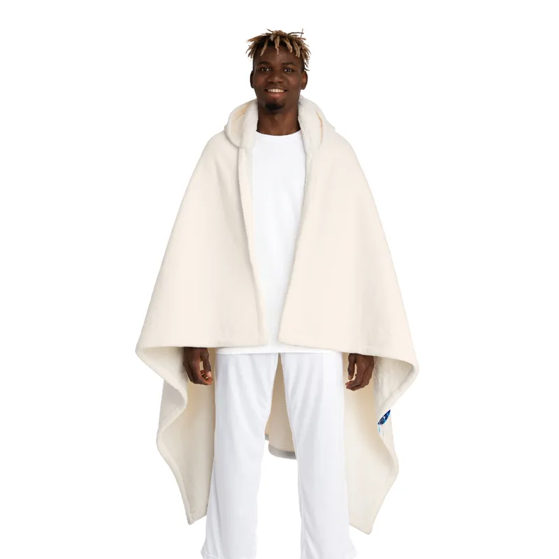 Hooded Sherpa Fleece Blanket in Cream
