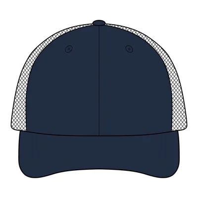 Acrylic-Wool Blend Flatbill Trucker in Navy/ White