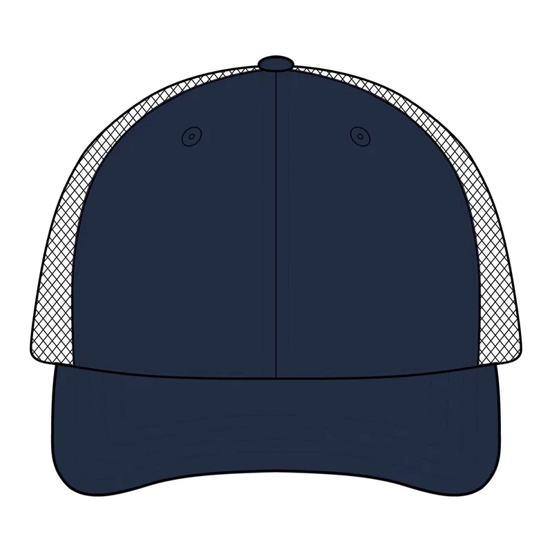 Acrylic-Wool Blend Flatbill Trucker in Navy/ White