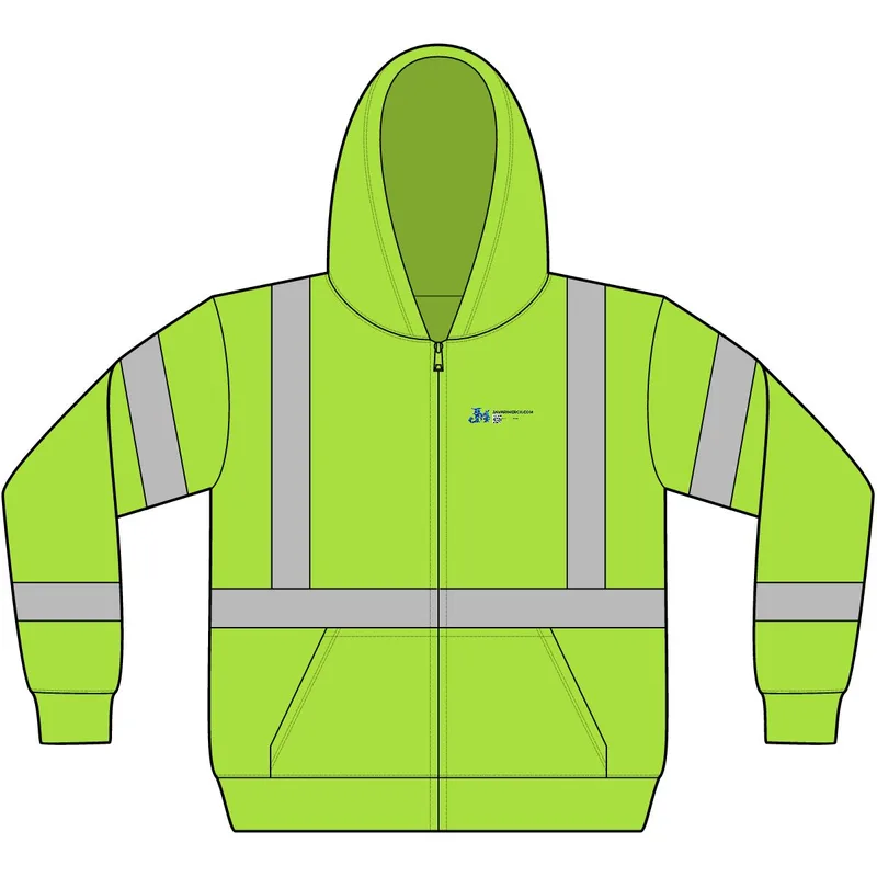 Unisex Hi-Vis Full-Zip Hooded Sweatshirt in Lime