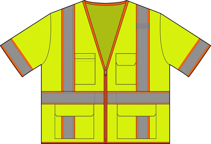 ANSI 107 Class 3 Surveyor Mesh Zippered Two-Tone Short Sleeve Vest in Safety Yellow
