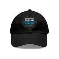 Dad Hat with Leather Patch (Round) — Black / Black patch · One size
