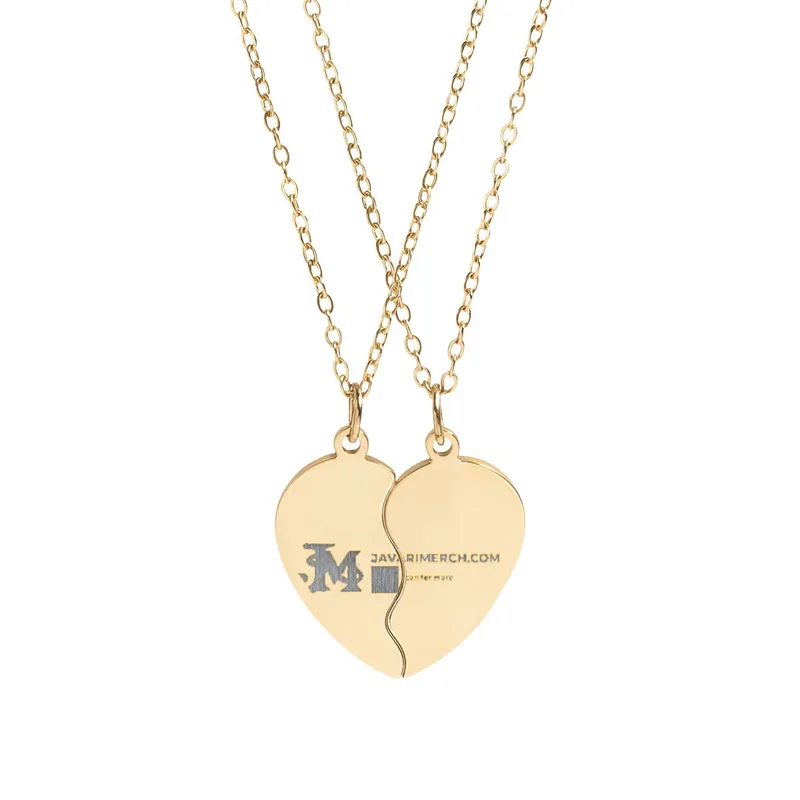 Break Apart Heart Necklace Set (Engraving) in 18K Gold PVD coating