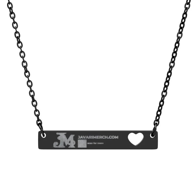 Cutout Heart Bar Necklace (Engraving) in Black PVD coating