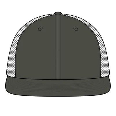 Snapback Flat Bill Trucker Cap in Grey Steel/ Black