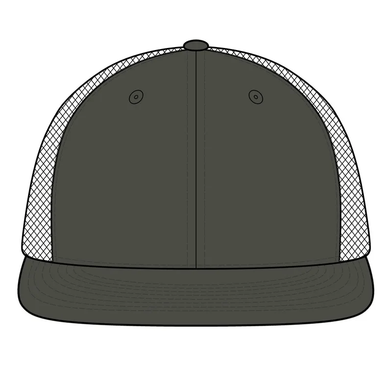 Snapback Flat Bill Trucker Cap in Grey Steel/ Black
