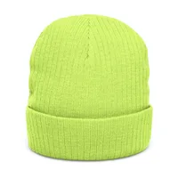 Ribbed Knit Beanie (Embroidery) — Acid Green · One size