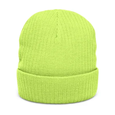 Ribbed Knit Beanie (Embroidery) in Acid Green
