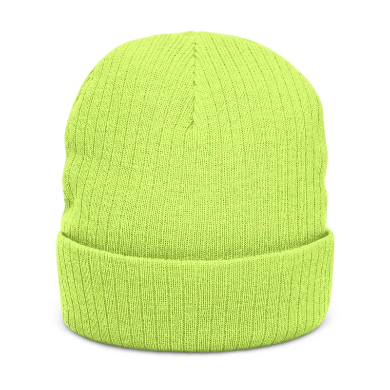 Ribbed Knit Beanie (Embroidery) in Acid Green