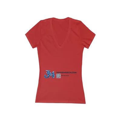 Women's Jersey Short Sleeve Deep V-Neck Tee in Red