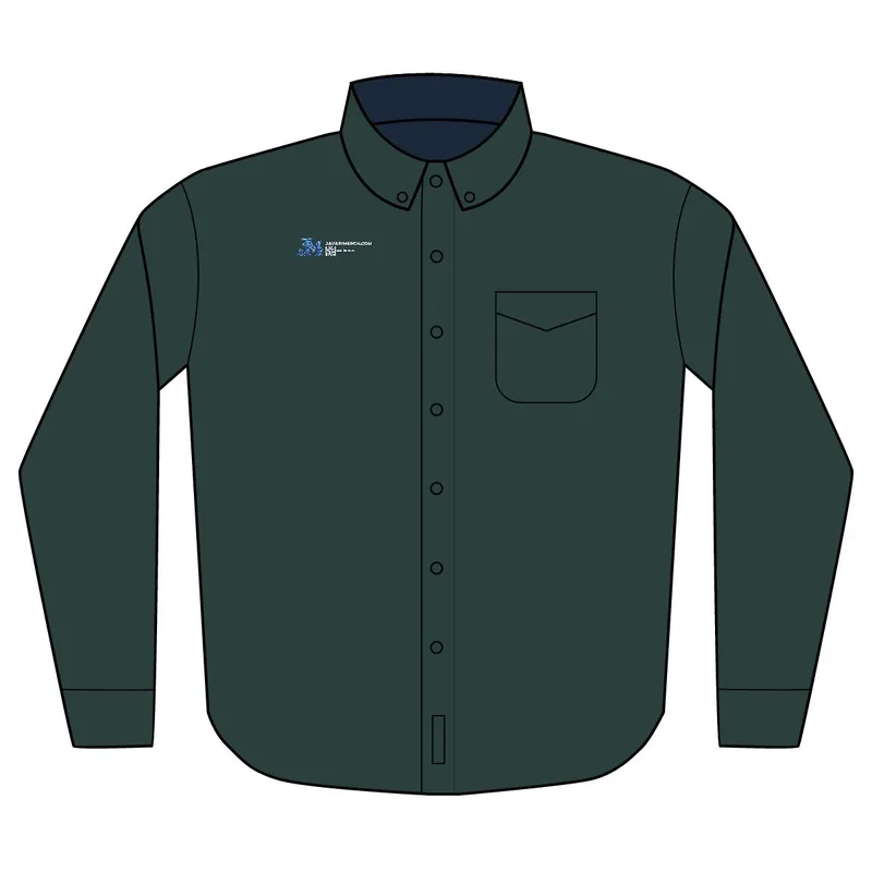 Port Authority® Unisex Long Sleeve Shirt (Embroidery) in Dark Green/Navy