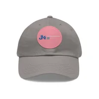 Dad Hat with Leather Patch (Round) — Grey / Pink patch · One size