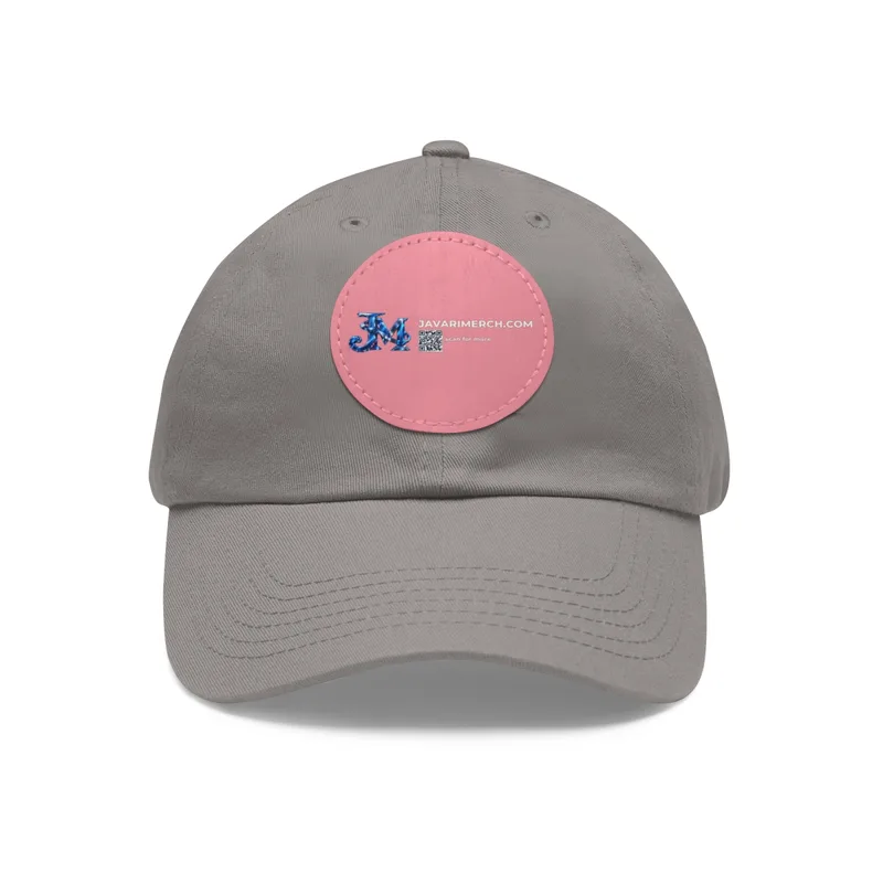 Dad Hat with Leather Patch (Round) in Grey / Pink patch