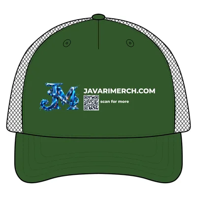 Printed Five-Panel Trucker in Green Camo/ Black